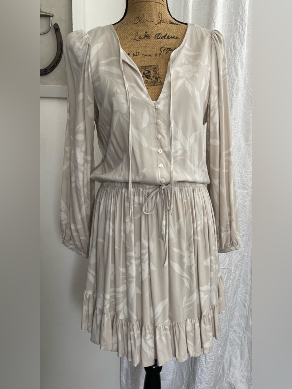 Z Supply Camila Mini Dress Balloon Sleeves, Ruffle Hem, Size M